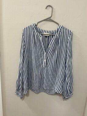 Striped Blue and White Women's Button Henley Top